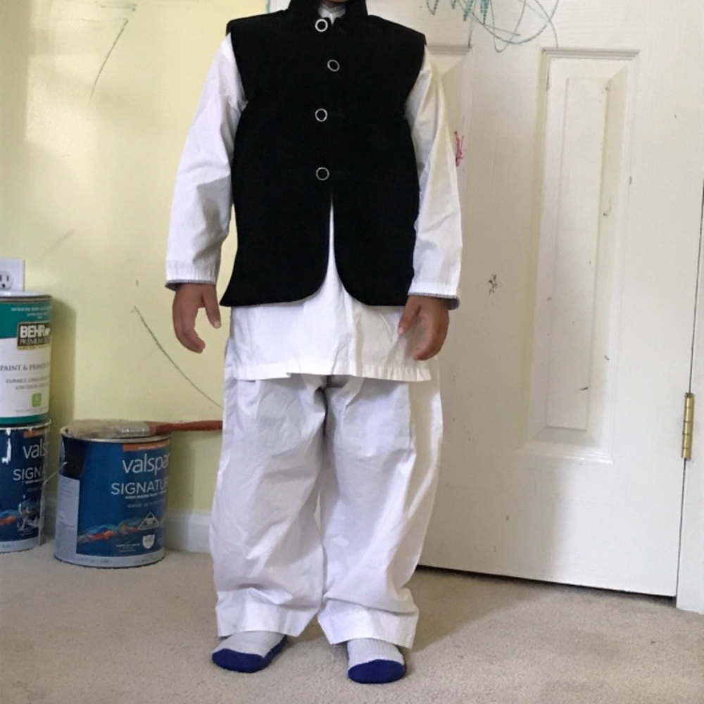 Kids shalwar kameez with  black velvet coat.