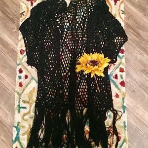 Forever 21 Black Fringe Open knit Cardigan