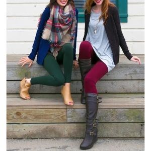Slimming High Waist Fleece Leggings in Burgundy
