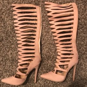 Pink Nude High Heel Boots Cutout Sz 7 So Me Heaven
