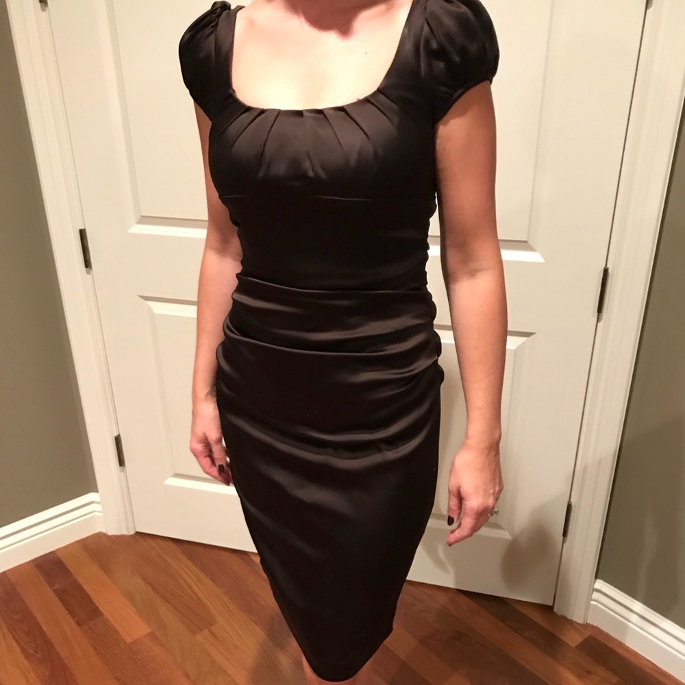 Form flattering Satin knee length dress