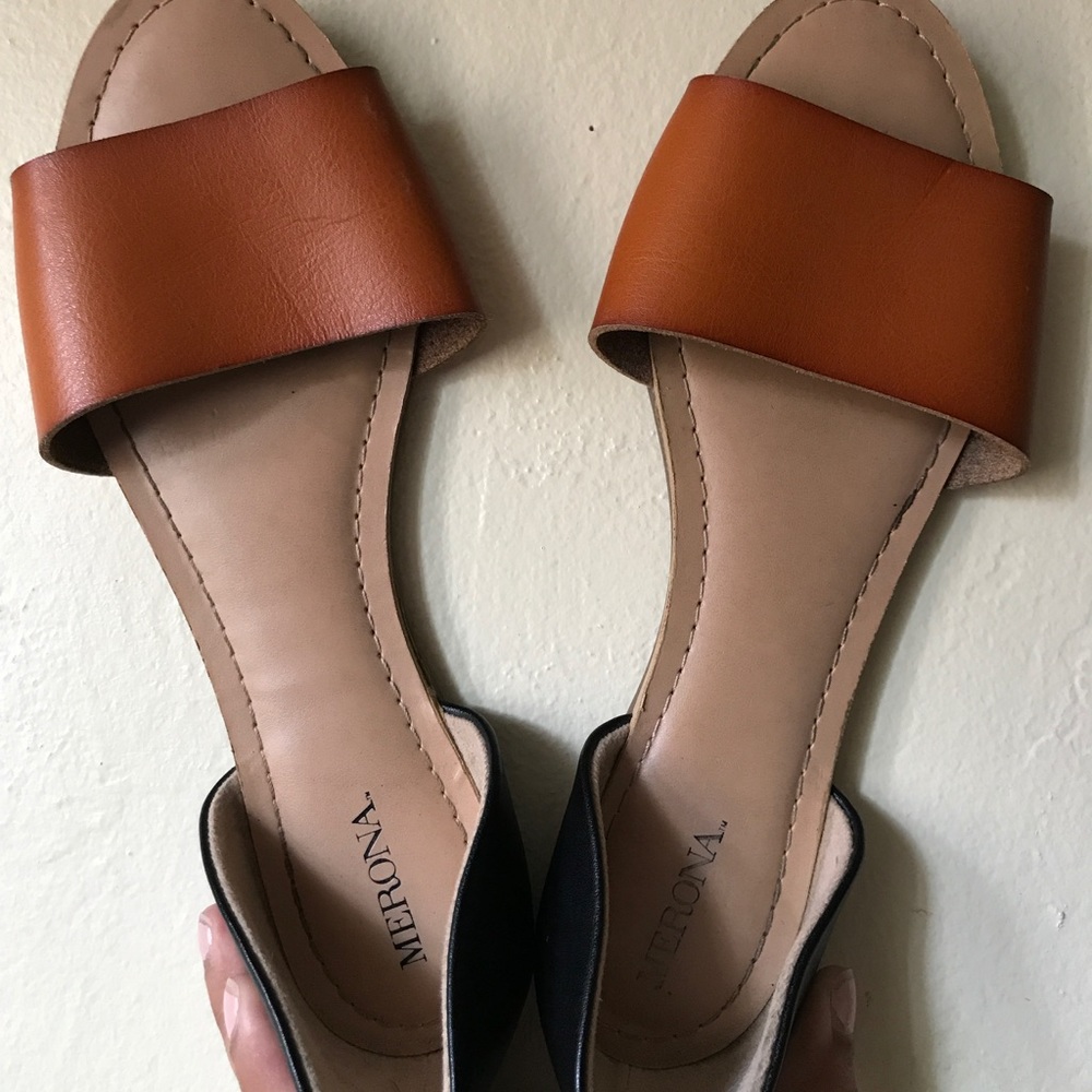 Brown and black slide on sandals from Target