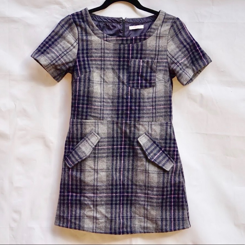 Kiup 65% Wool plaid gray fall winter short dress