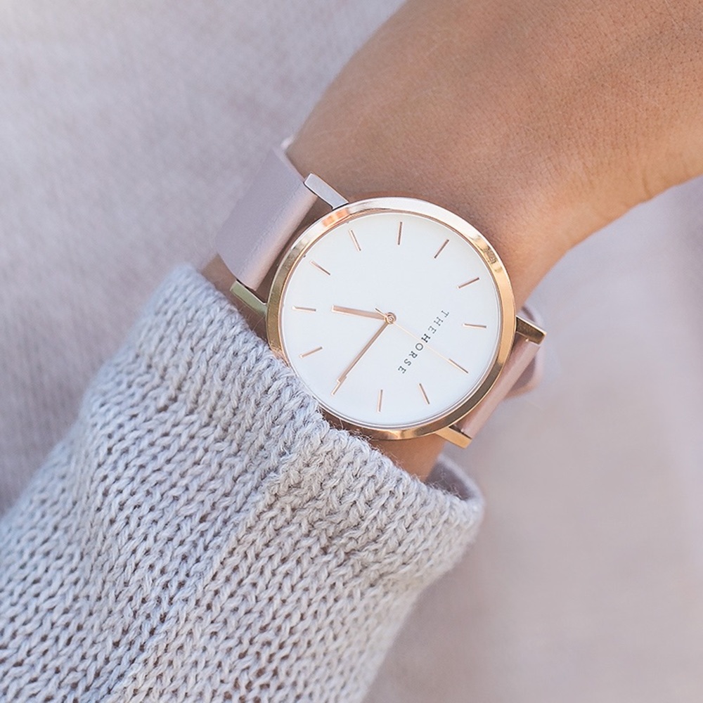 THE HORSE polished rose gold/ blush leather watch