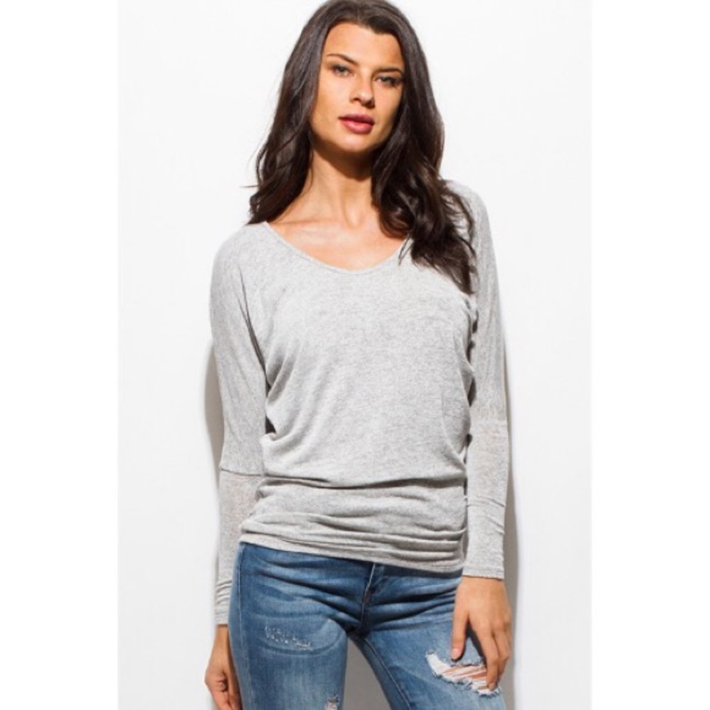 🎉CLEARANCE🎉 Gray Off-Shoulder Dolman Sweater Top - Picture 4 of 7