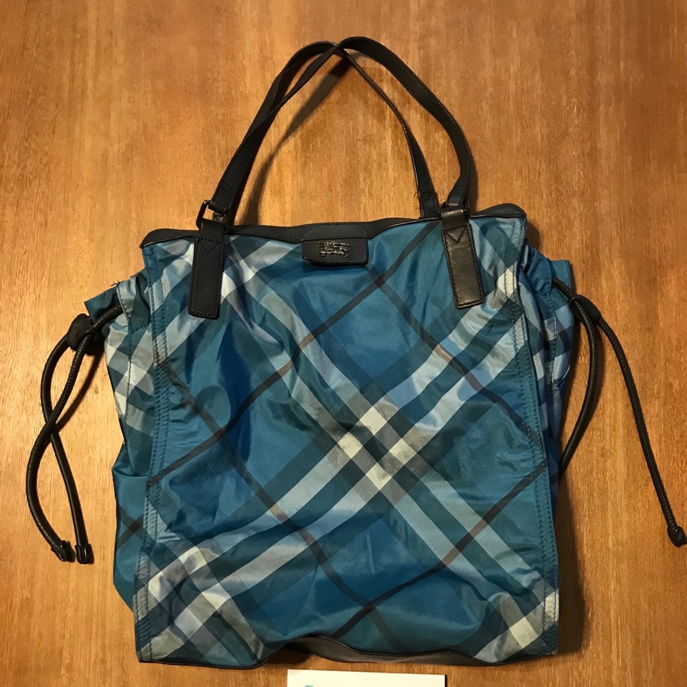 Burberry nylon blue nova check tote