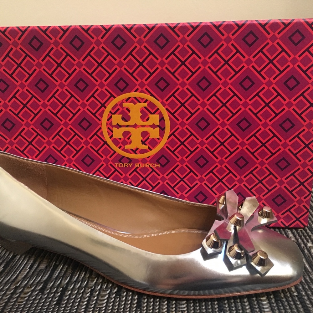 Silver Tory Burch ballet flats
