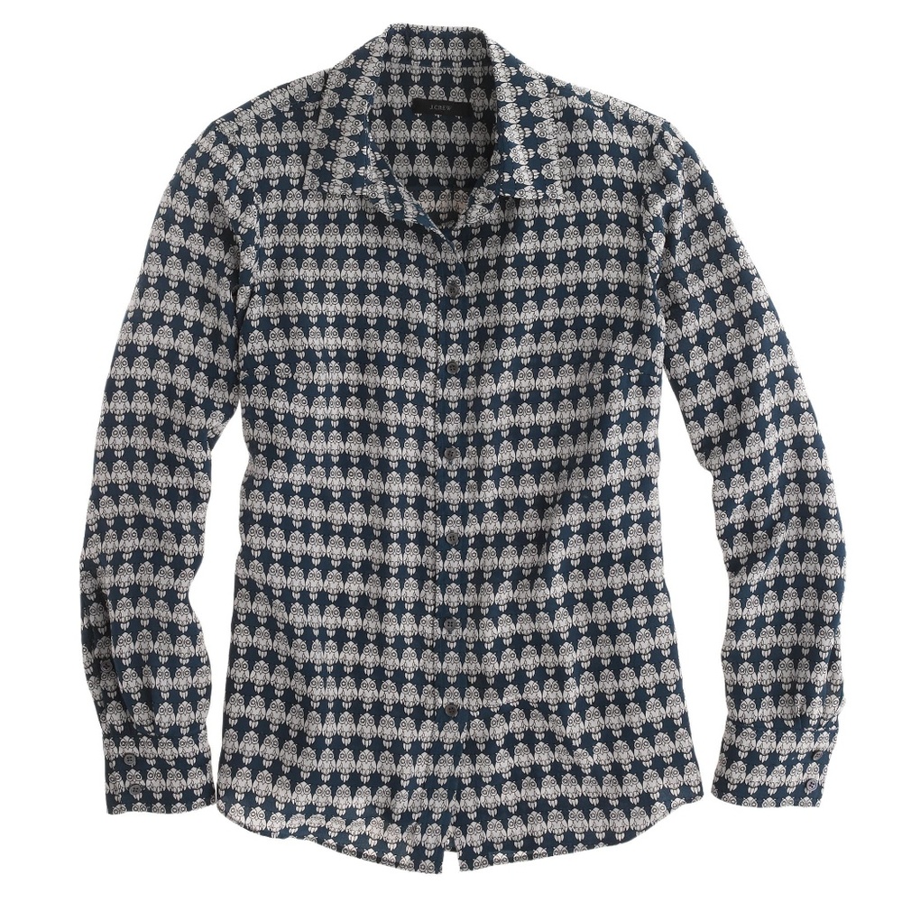 JCREW SILK BLOUSE IN OWL PRINT