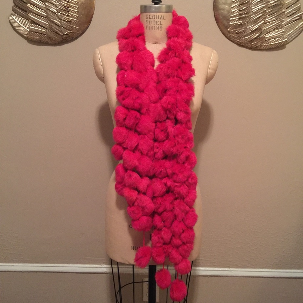Genuine Rabbit Fur Pom Pom Scarf