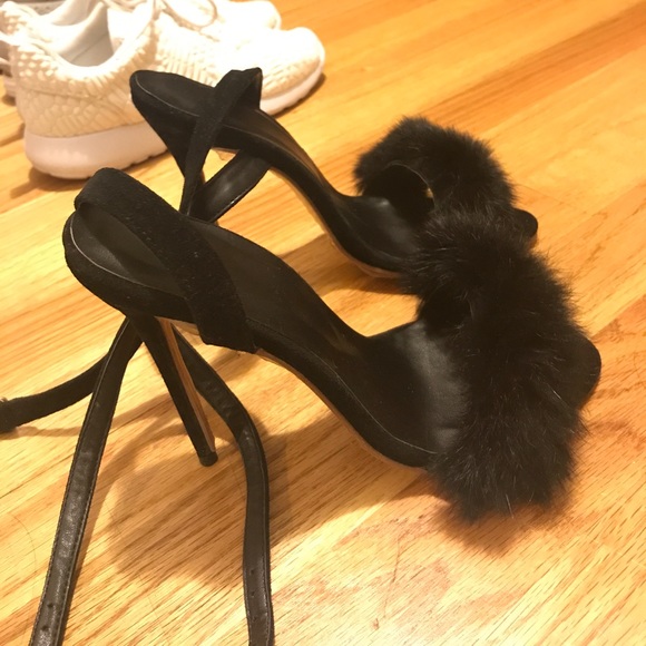 black fur strap heels