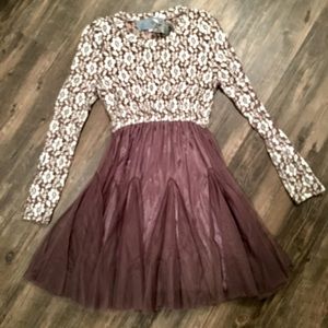 O2 Tulle and Lace Long Sleeve Dress