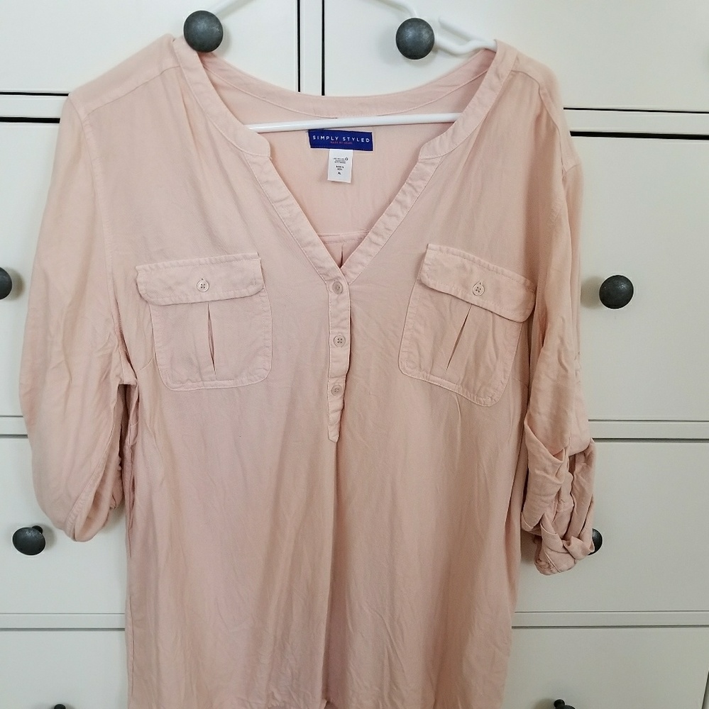 Worn Once Blush Tab-Sleeve Popover Blouse