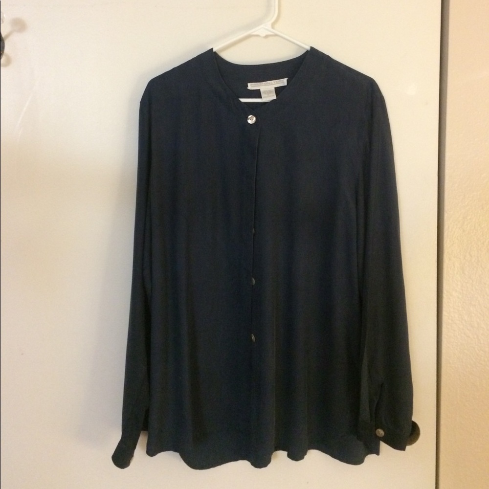 Navy silk button down blouse