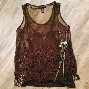 INC Dual Layer Crochet and Knit Tank Top
