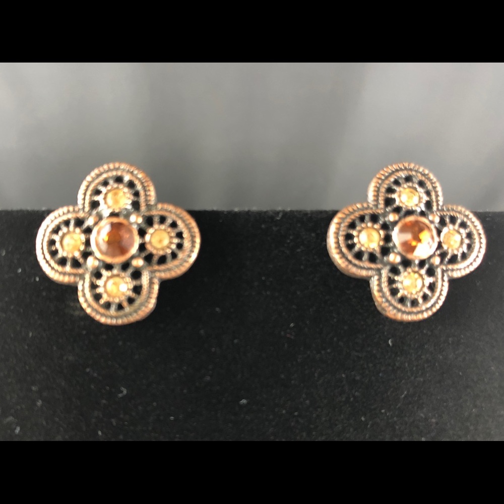 Art Deco Gold Stone Clip Earrings NWOT - Picture 1 of 3