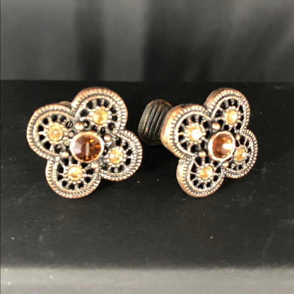 Art Deco Gold Stone Clip Earrings NWOT - Picture 2 of 3