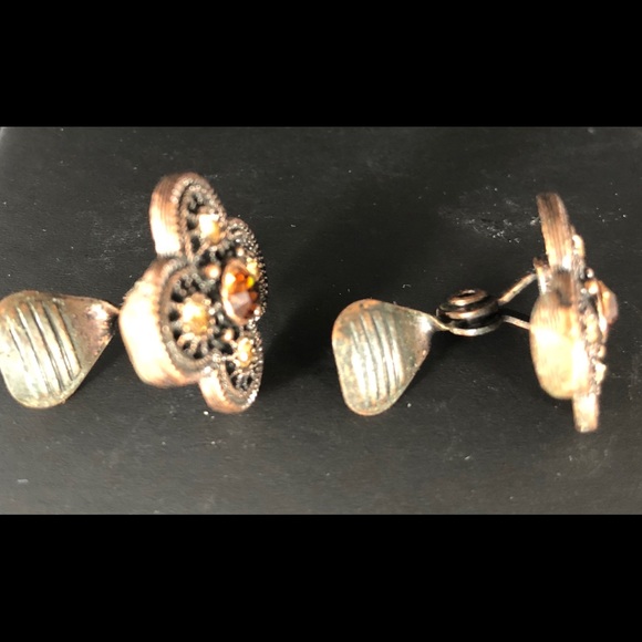 Art Deco Gold Stone Clip Earrings NWOT - Picture 3 of 3