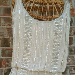 Glittering Gold Beige Beaded Evening Gown NWT