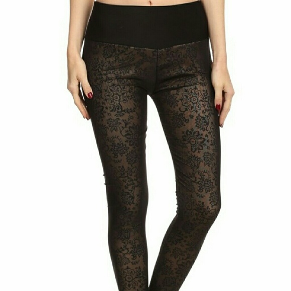 SOLD OUT Floral Mesh Fur Lined Winter Leggings - Picture 1 of 3