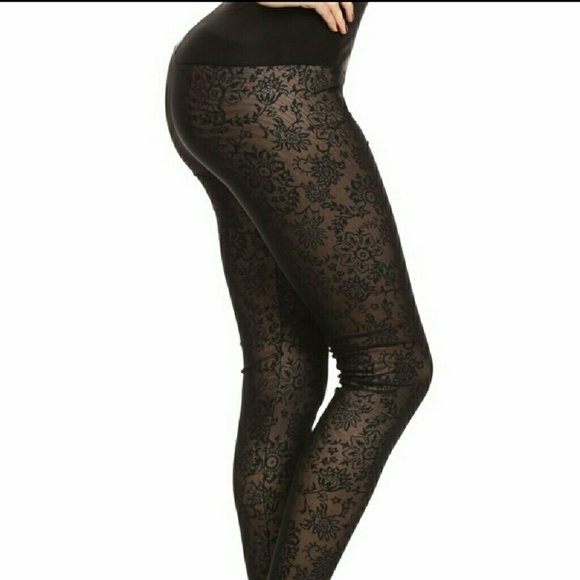 SOLD OUT Floral Mesh Fur Lined Winter Leggings - Picture 2 of 3