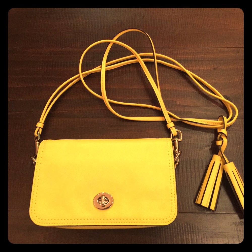 Yellow Coach Cross Body Bag with tassel