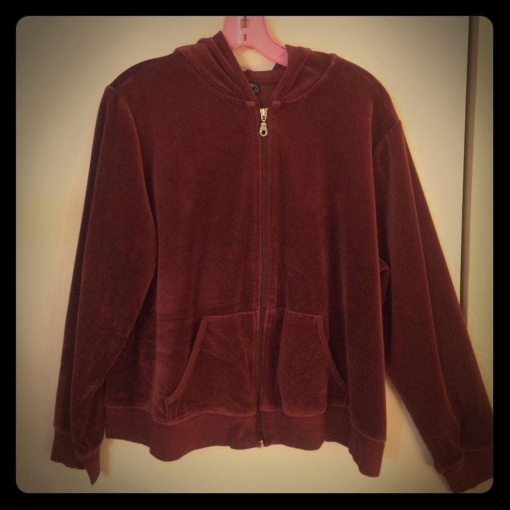 Burgundy velour zip up with hood
