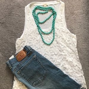 J crew white floral sleeveless top size small