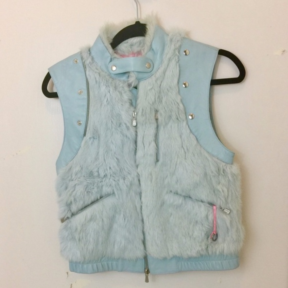 One Girl Who Genuine Leather and Rabbit Fur Vest
