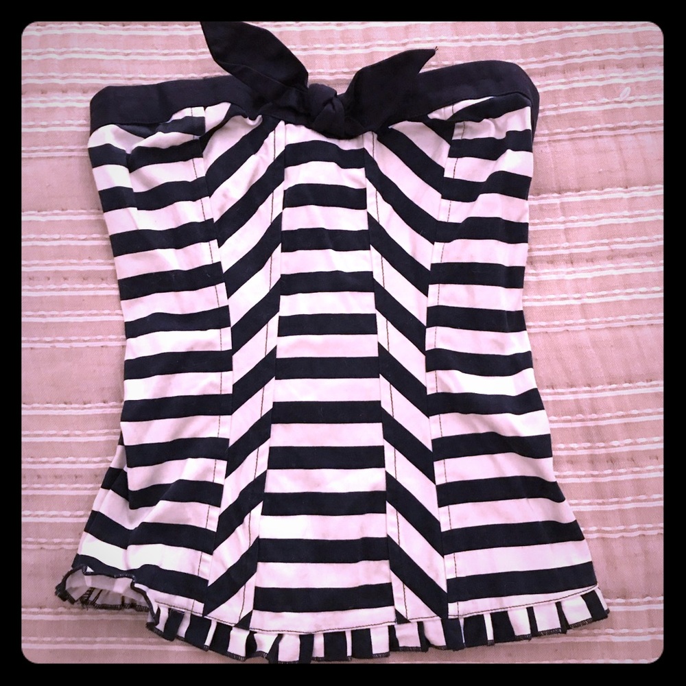 Navy and white sailor inspired tube top with bow