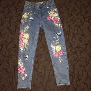 Topshop Flower Embroidered Mom Jeans
