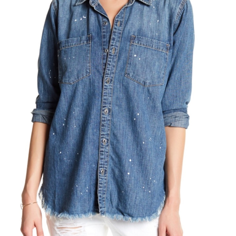 Lucky brand spotted paint denim button down