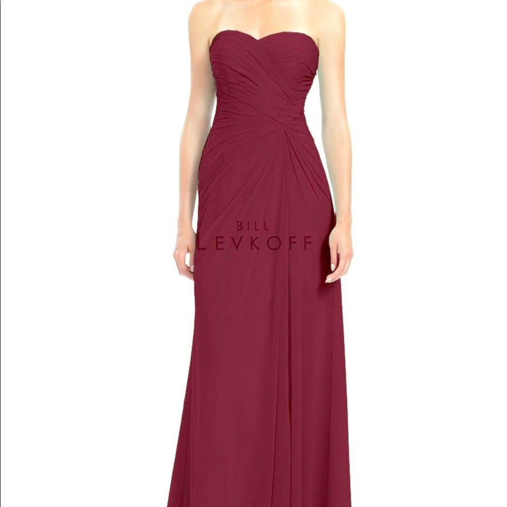 Bill Levkoff chiffon strapless dress (Wine color)