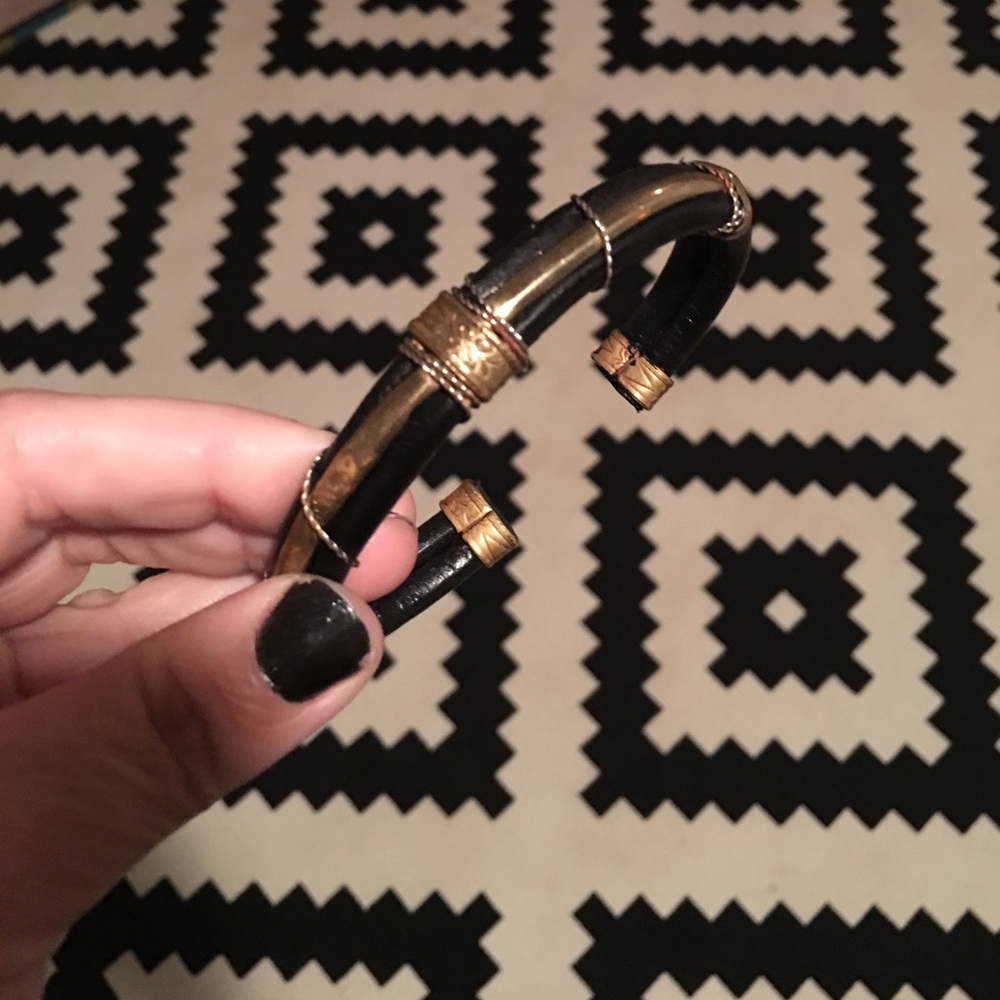 Bendable Black & Gold Leather Bracelet Cuff