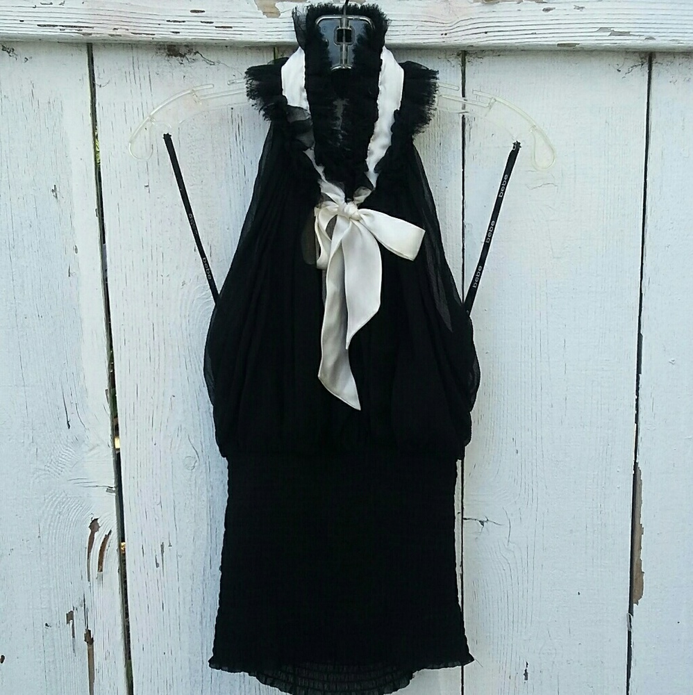Bebe Silk Tuxedo Halter Top