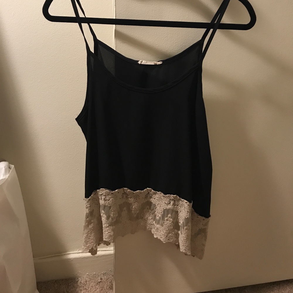 Black tank top with nude crochet lace