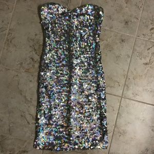 Charlotte Russe XS Silver Sequin Strapless Dress