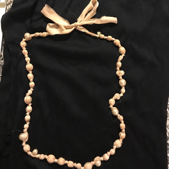 J. Crew fabric/bead beige necklace ribbon tie - Picture 1 of 4