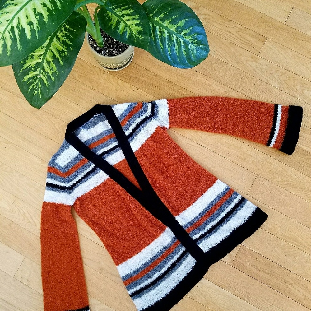 Vtg Retro Knit Bell Slv Hippie Cardigan Sweater S