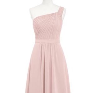 One shoulder, floor length bridesmaid dress