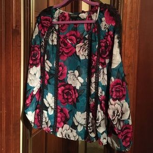 White House Black Market floral and lace blouse