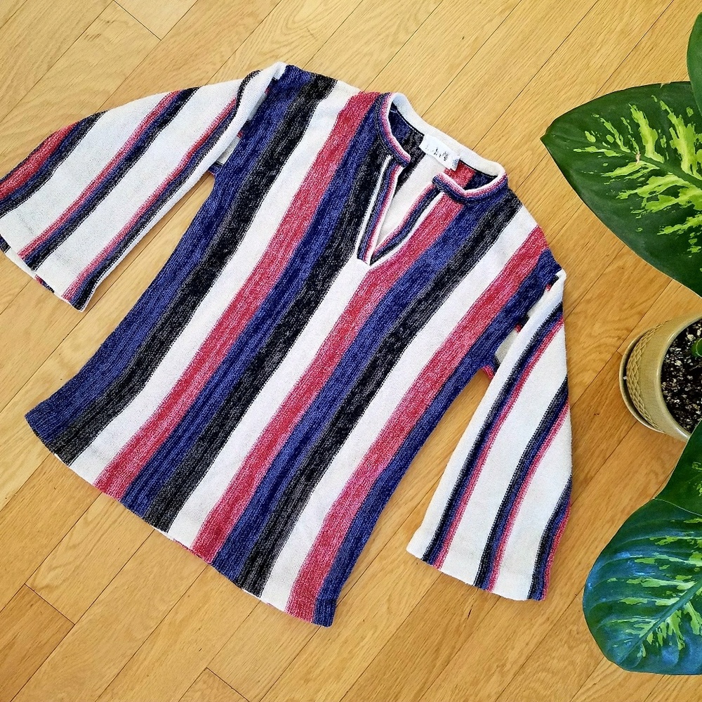 Vtg Striped Hippie Chenille Boho Sweater Top S