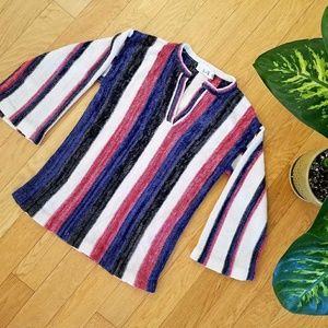 Vtg Striped Hippie Chenille Boho Sweater Top S