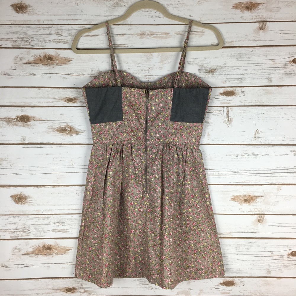 Tan flowered dress with bustier - Picture 2 of 6