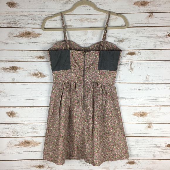 Tan flowered dress with bustier - Picture 2 of 6