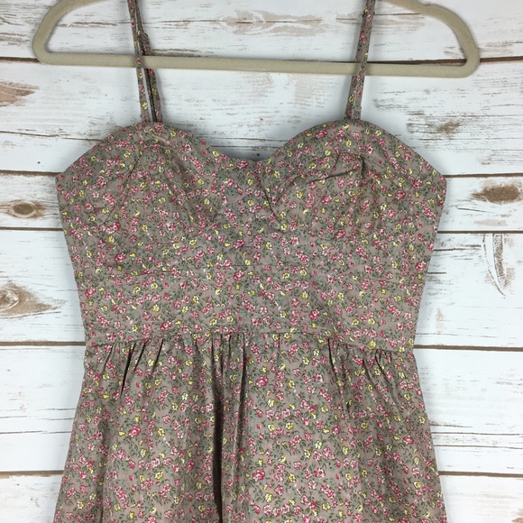 Tan flowered dress with bustier - Picture 4 of 6