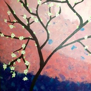 Love Birds on a tree- hand painted Canvas- 2 set