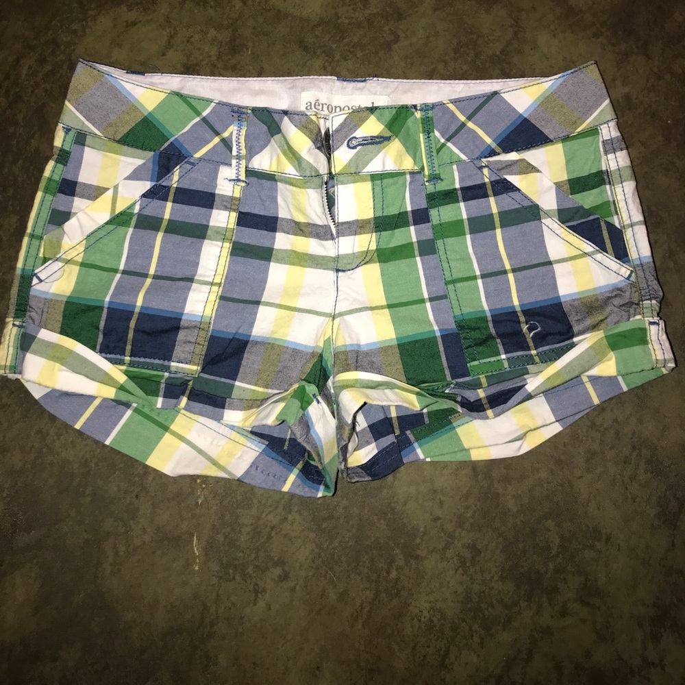 Aeropostale Stretch Green/Yellow Plaid Shorts