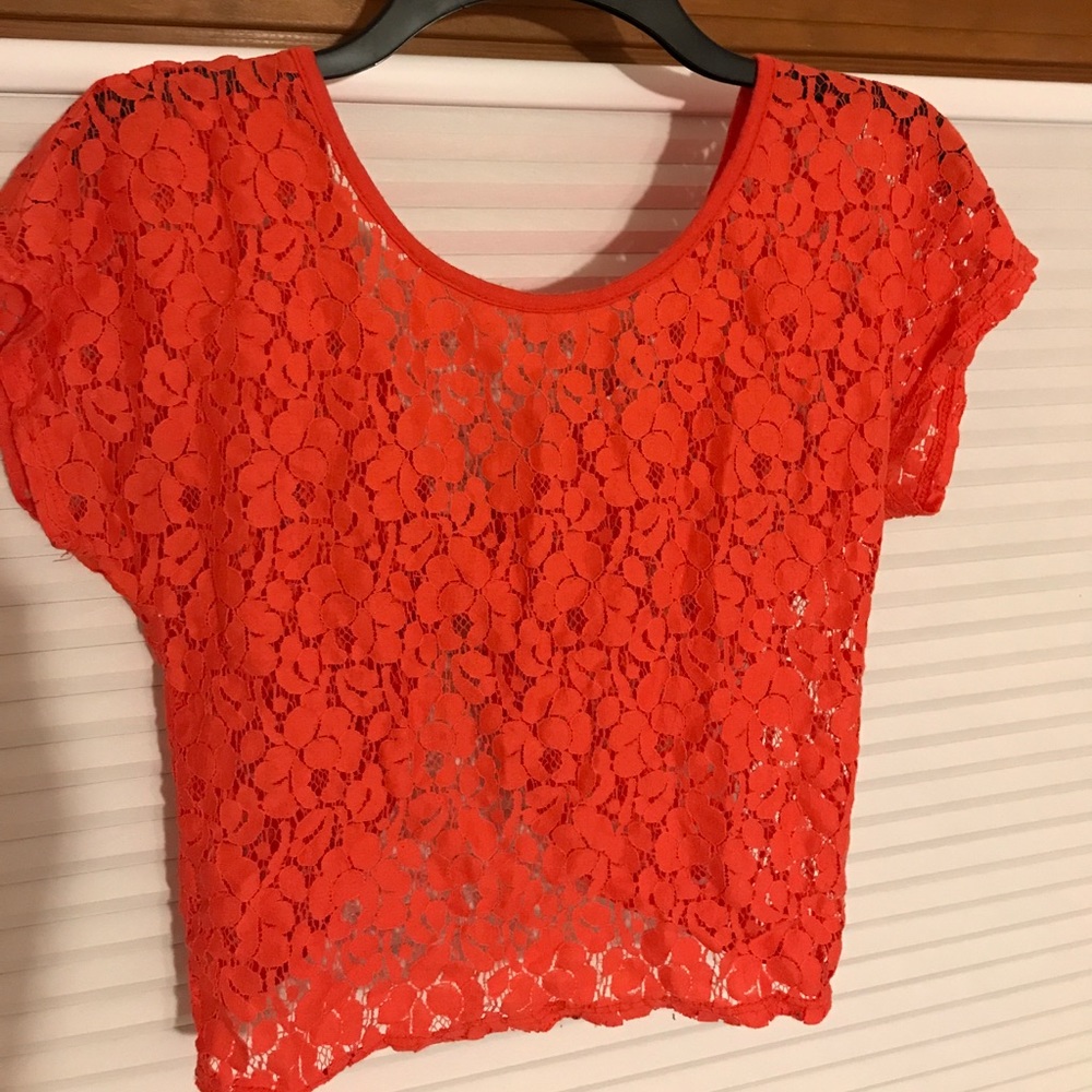 Red lacy flowery shirt