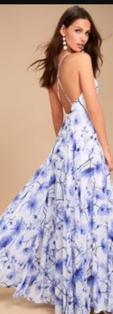 ETERNAL JOY BLUE FLORAL PRINT MAXI DRESS
