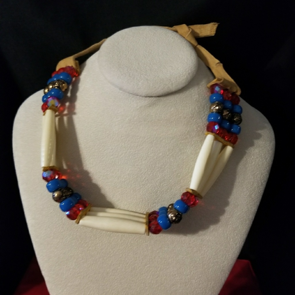 Real horn and leather CHOKER NECKLACE